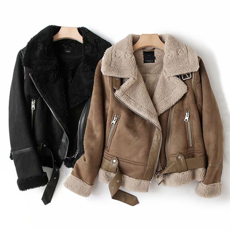 Suede Lamb Wool Motorcycle Coat