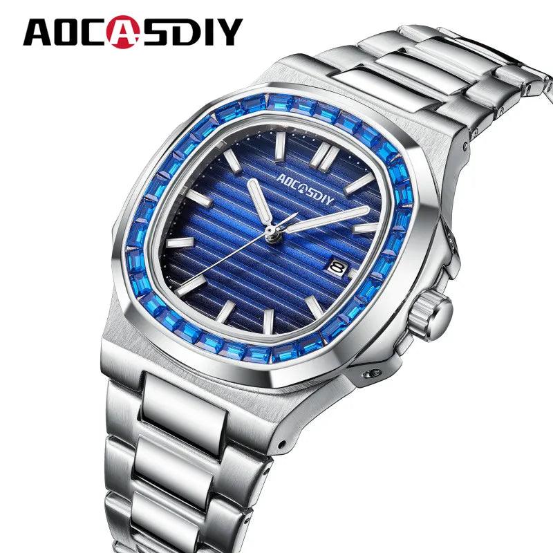 2023 New AOCASDIY Luxury Watch Business Waterproof Male Clock Luminous Date Stainless Steel Square Quartz Men Watch reloj hombre - RUBASO