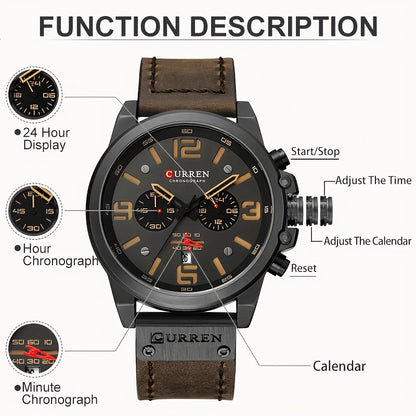 CURREN Men's Sports Watch, Multifunctional Timing Waterproof Wristwatch (Quartz)