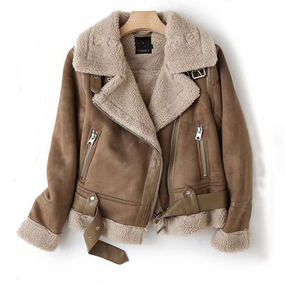 Suede Lamb Wool Motorcycle Coat