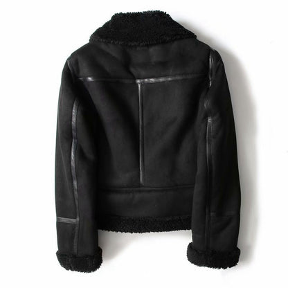 Suede Lamb Wool Motorcycle Coat