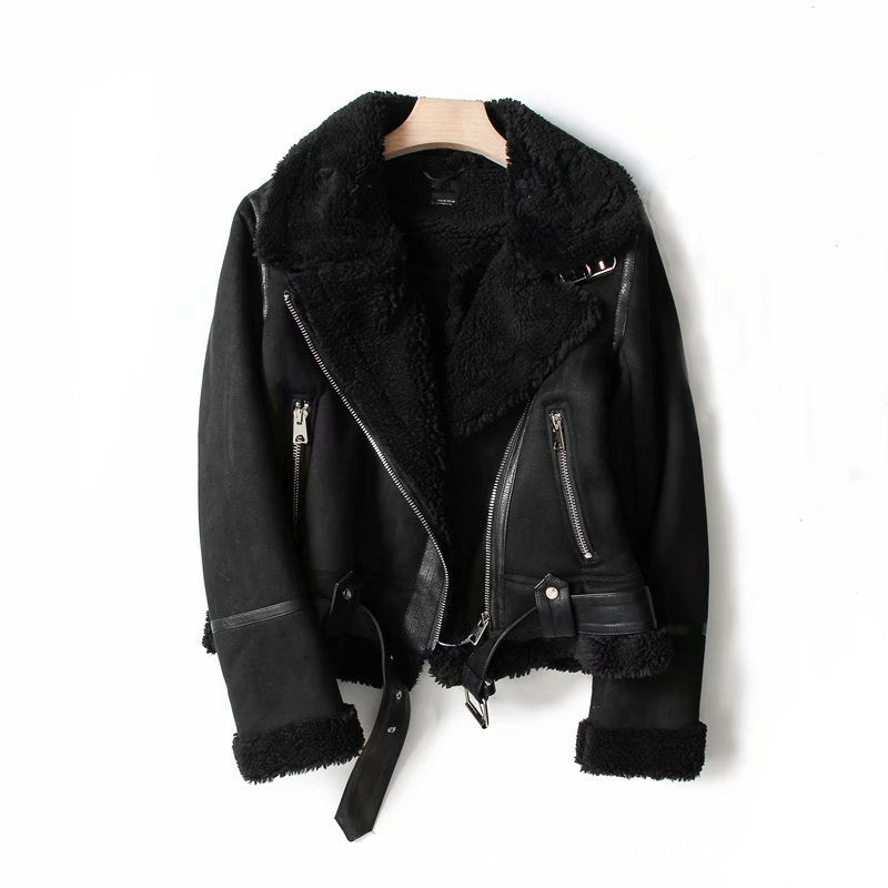 Suede Lamb Wool Motorcycle Coat