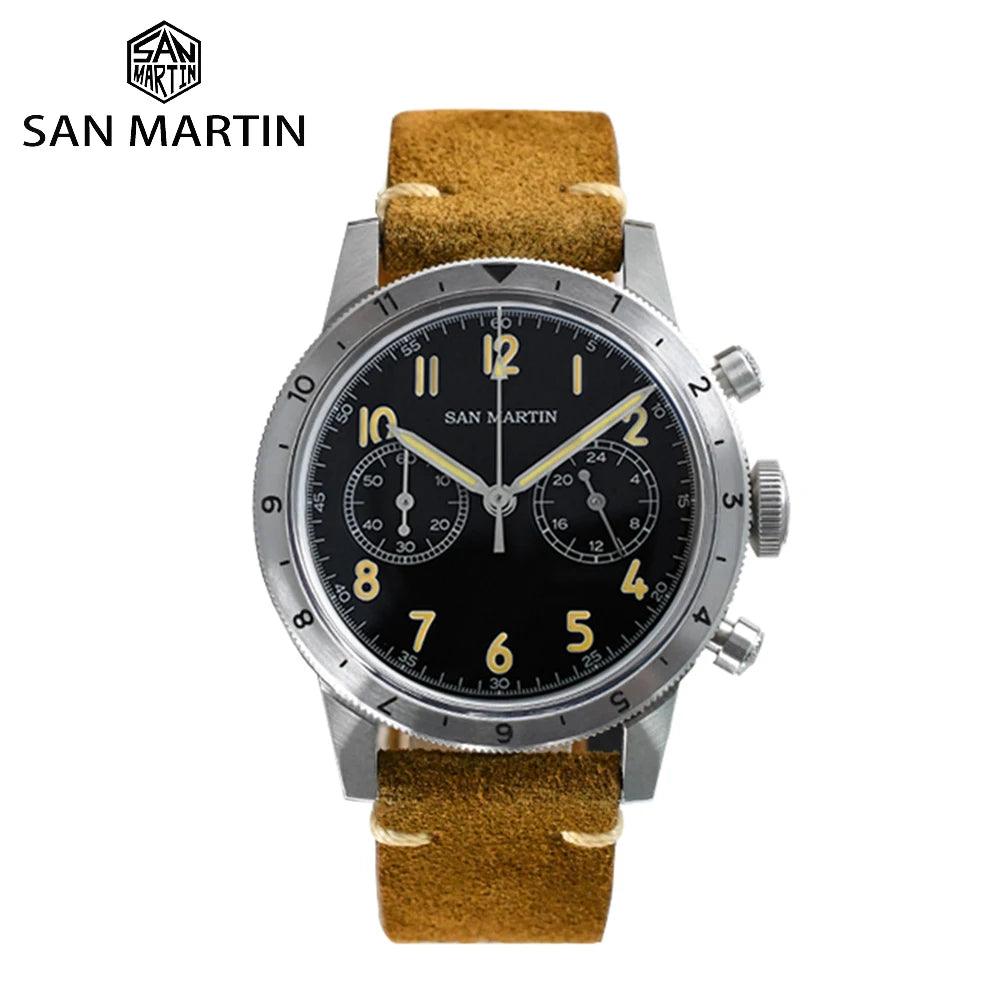 San Martin Vintage Black Pilot Chronograph (Quartz) - RUBASO