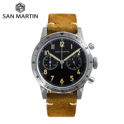 San Martin Vintage Black Pilot Chronograph (Quartz) - RUBASO