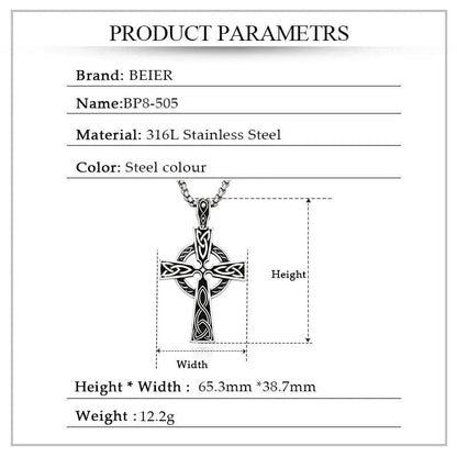 BEIER Valknut Celtic Cross Necklace Chain LLBP8-505P - RUBASO