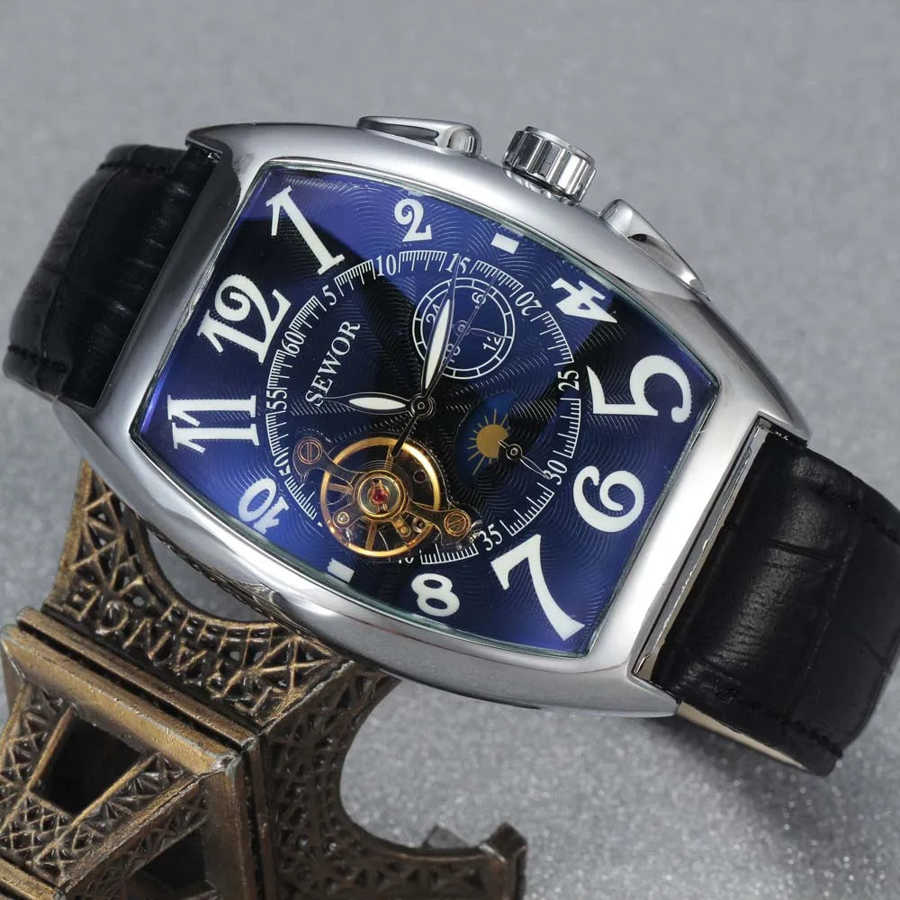 SEWOR 15577 Luxury Tourbillon Mechanical Tonneau Moon Phase