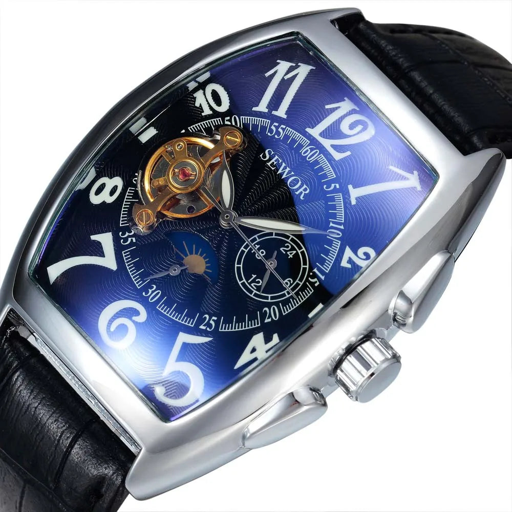 SEWOR 15577 Luxury Tourbillon Mechanical Tonneau Moon Phase