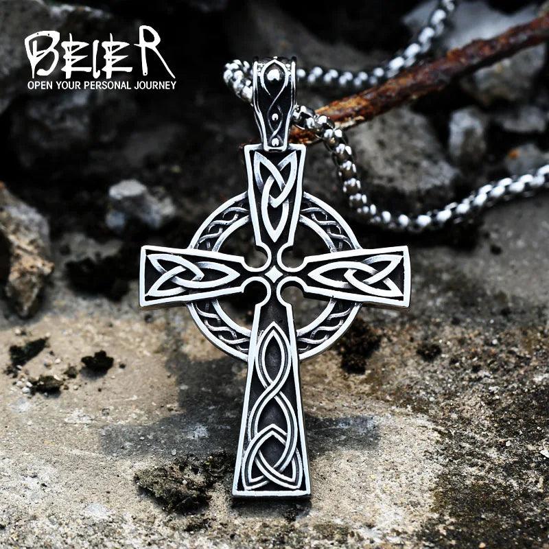 BEIER Valknut Celtic Cross Necklace Chain LLBP8-505P - RUBASO