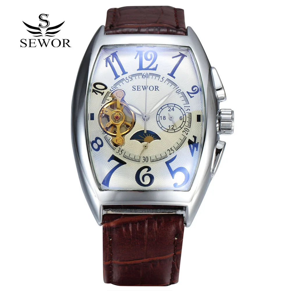 SEWOR 15577 Luxury Tourbillon Mechanical Tonneau Moon Phase