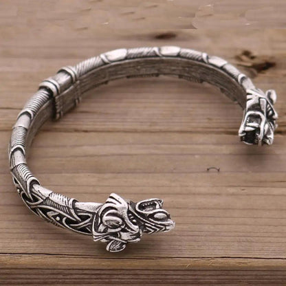 Nostalgia Wolf Head Bracelet Viking Bracelet - RUBASO