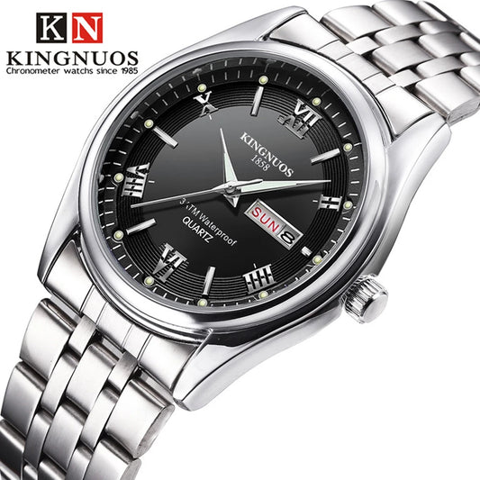 Men Watches 2023 Brand New Kingnuos Steel Waterproof Quartz Wrist Watch for Men Saat Date Week Luminous Male Clock Reloj Hombre
