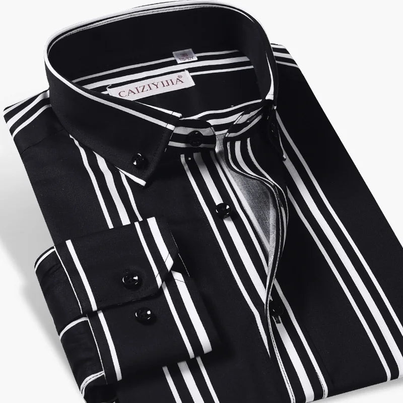 The Black Rose GREVOL Men’s Striped Cotton Casual Collar Shirt