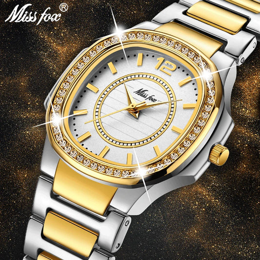 MISSFOX Quartz Watch Women Luxury Brand Diamond Analog Ladies Watches Water Resistant 18K Golden Clock Hour For Women Gift