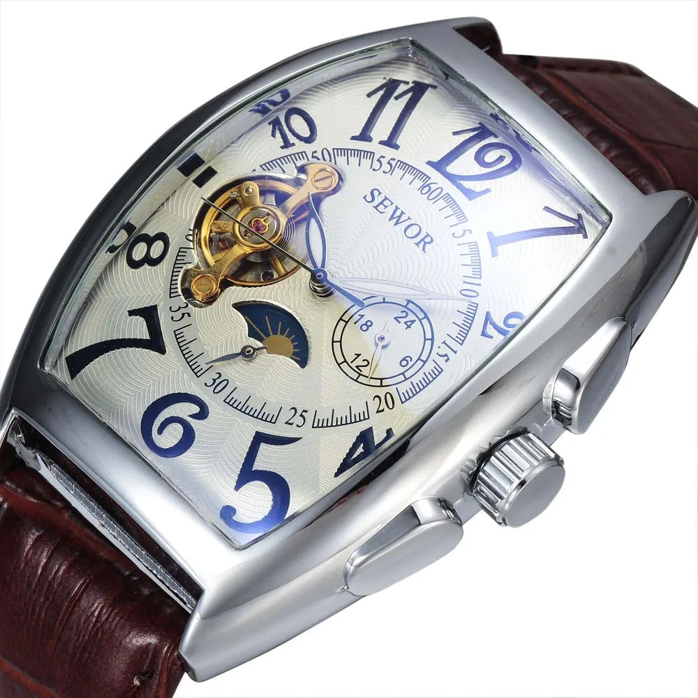 SEWOR 15577 Luxury Tourbillon Mechanical Tonneau Moon Phase