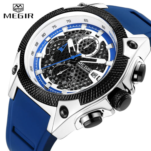Relogio MEGIR New Sport Men Watch Famous Luxury Brand Chronograph Military Fashion Men's Silicone Quartz Clock Men Watches