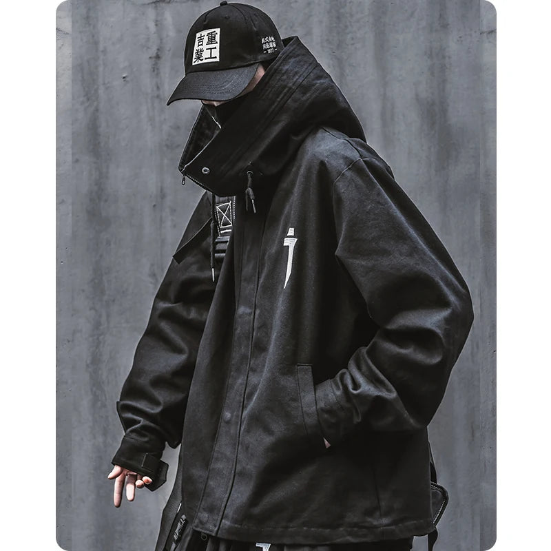 Spring Trend Functional Wind High Collar Hooded Work Jacket