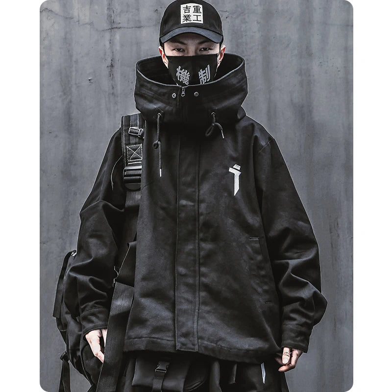 Spring Trend Functional Wind High Collar Hooded Work Jacket