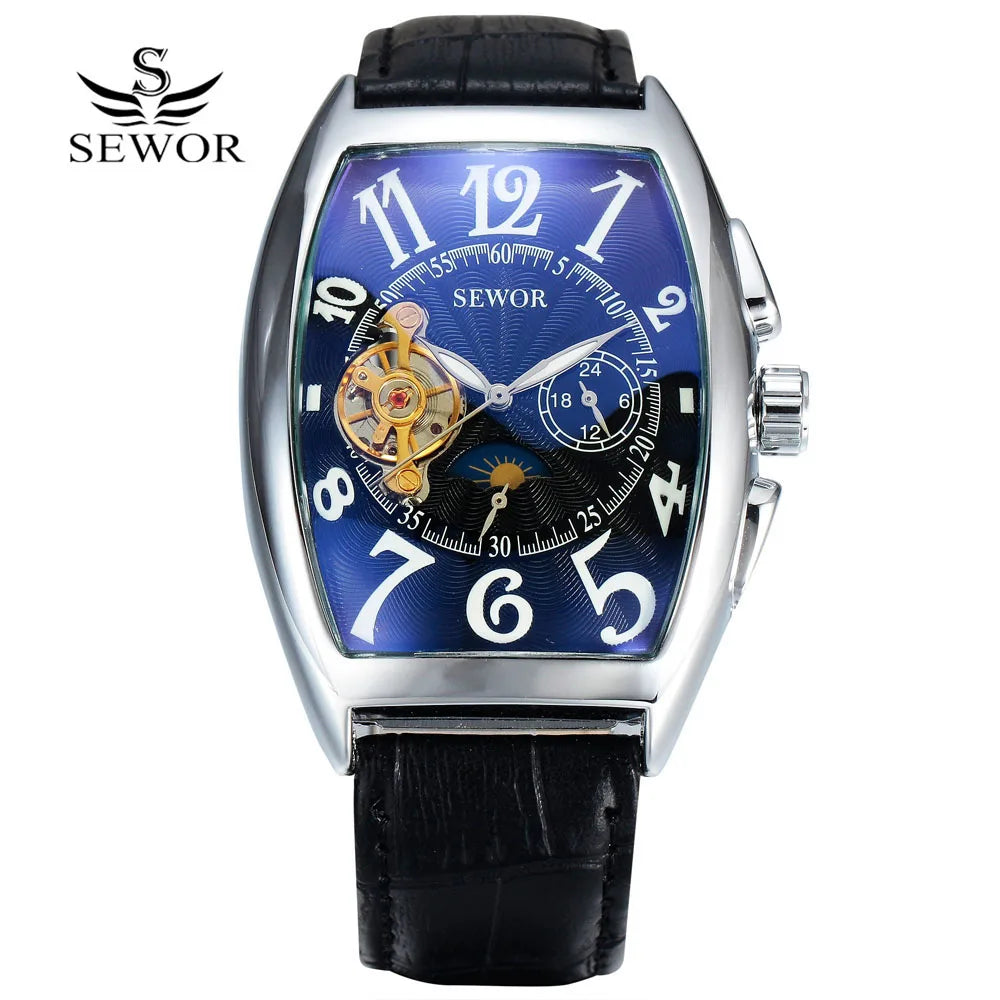 SEWOR 15577 Luxury Tourbillon Mechanical Tonneau Moon Phase