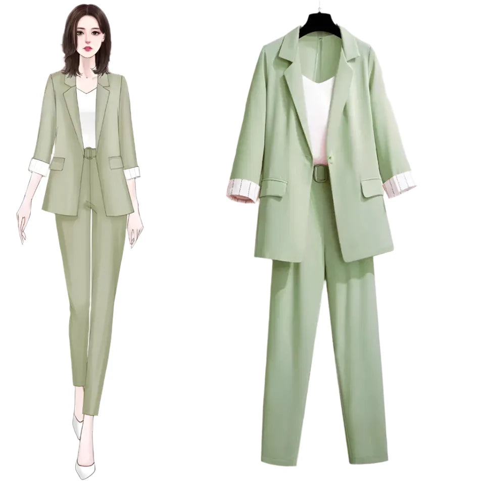 Elegant Suit Casual Top Jacket Trousers Two Piece Set Office