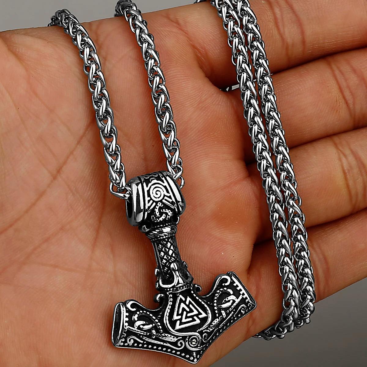 Nordic Mjolnir Valknut Rune Necklace Viking - RUBASO