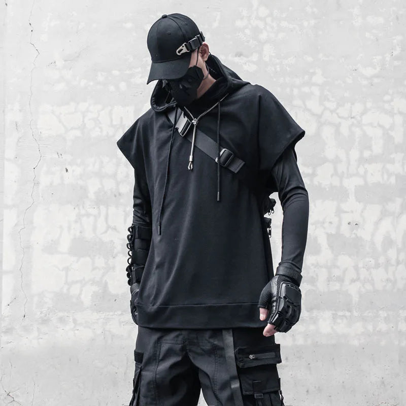 Tactical Sleeveless Hoodie – High Street Techwear Hooded Vest