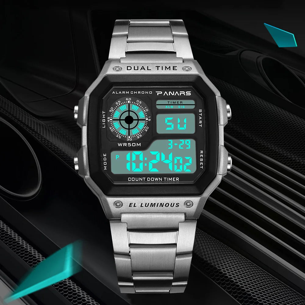 PANARS Top Luxury Sport Waterproof Back Light Digital Wristwatch Male Alarm Trendy and Fashion