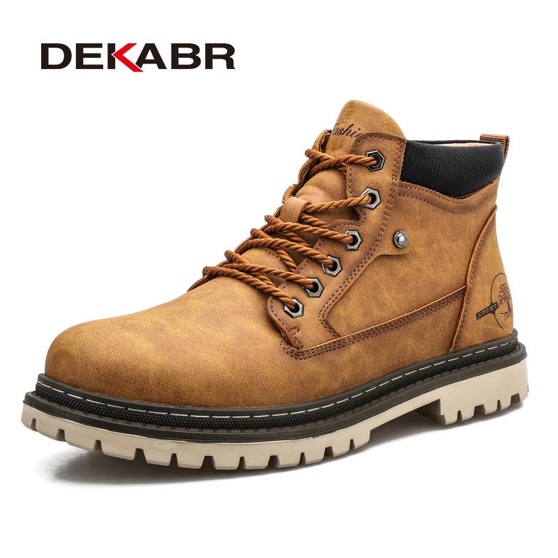 DEKABR Casual Work Shoes For Men Autumn Winter Warm Fur Plus Retro Boots Wear-Resistan Leisure Comfort Vintage Style Boots Men