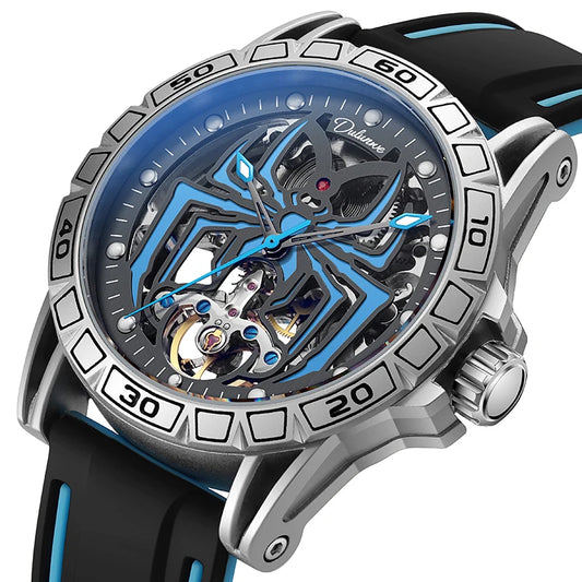 Men's automatic mechanical watch with double-sided hollowed out personality spider men's watch, luminous fashion trend men's gif