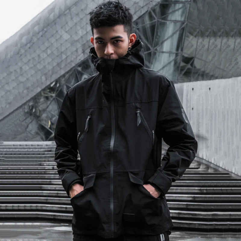 Punk Style Tactical Hooded Jacket – High Street Multi-Pocket Techwear