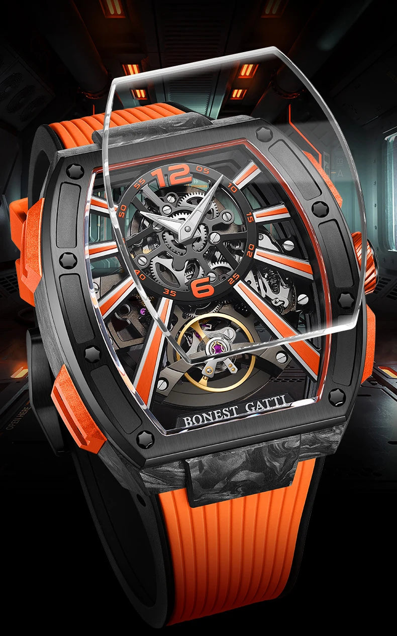 BONEST GATTI BG9950 Luxury Carbon Fiber Tonneau Case Waterproof Sapphire Luminous (Mechanical)