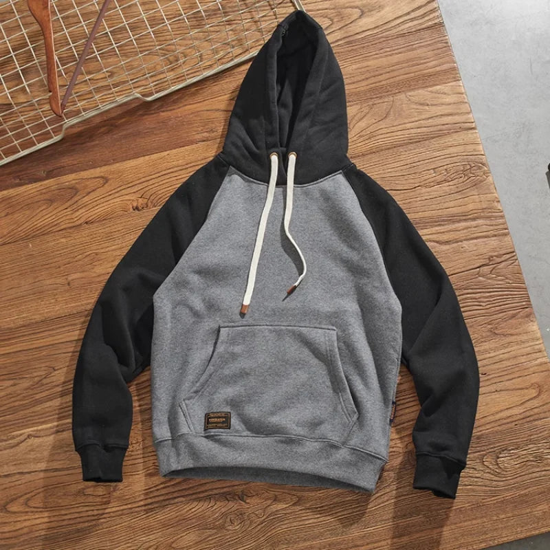 Men's Casual Patchwork Fleece Hoodie