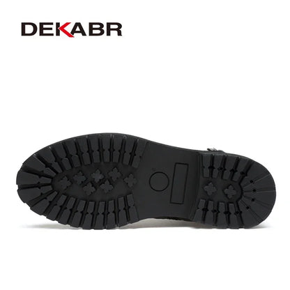 DEKABR Men Genuine Leather Lace-up Ankle Boots High Quality Winter Motorcycle Boots Men Safety Work Shoes Punk Style Men Boots