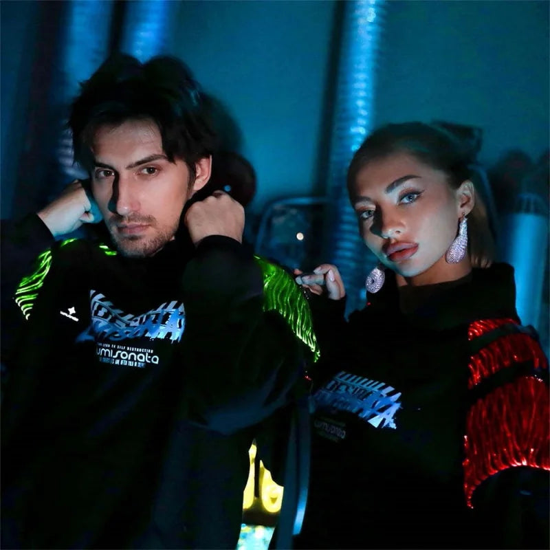 Unisex Dark Punk Style Colorful LED Luminous Hoodies