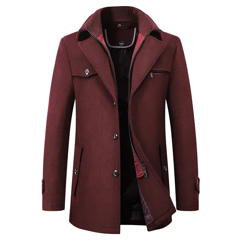 Man Classic Fashion Trench Coat Jackets MaleLong Trench Slim Fit Overcoat Blends Fashion Wool Warm Outerwear Windbreaker