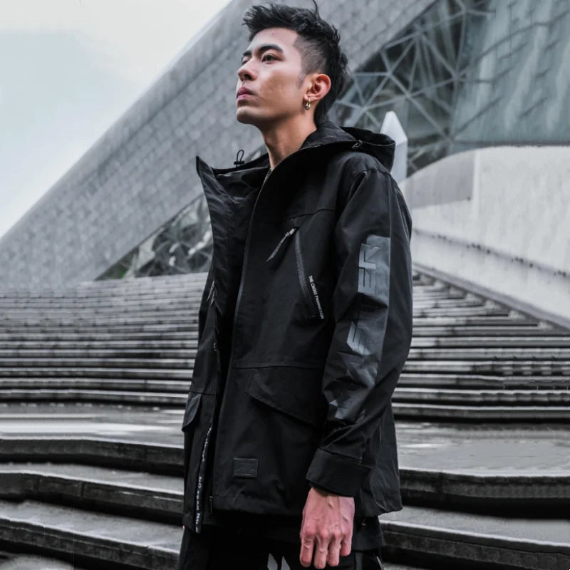 Punk Style Tactical Hooded Jacket – High Street Multi-Pocket Techwear