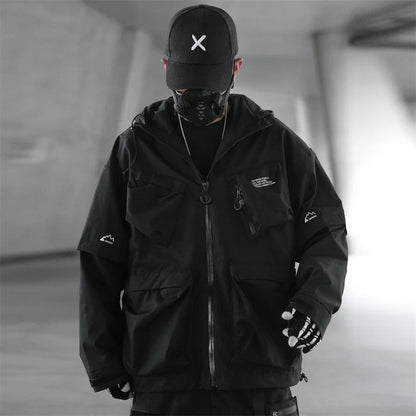 Vintage Outdoor Functional Hooded Jacket – Y2K High Street Multi-Pocket Techwear