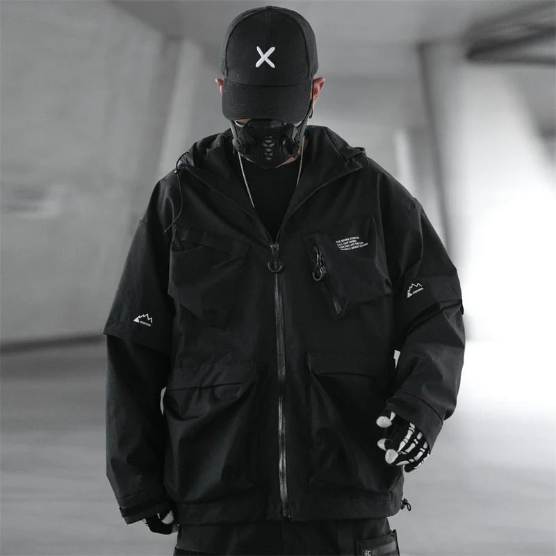 Vintage Outdoor Functional Hooded Jacket – Y2K High Street Multi-Pocket Techwear