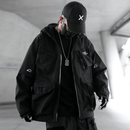 Vintage Outdoor Functional Hooded Jacket – Y2K High Street Multi-Pocket Techwear