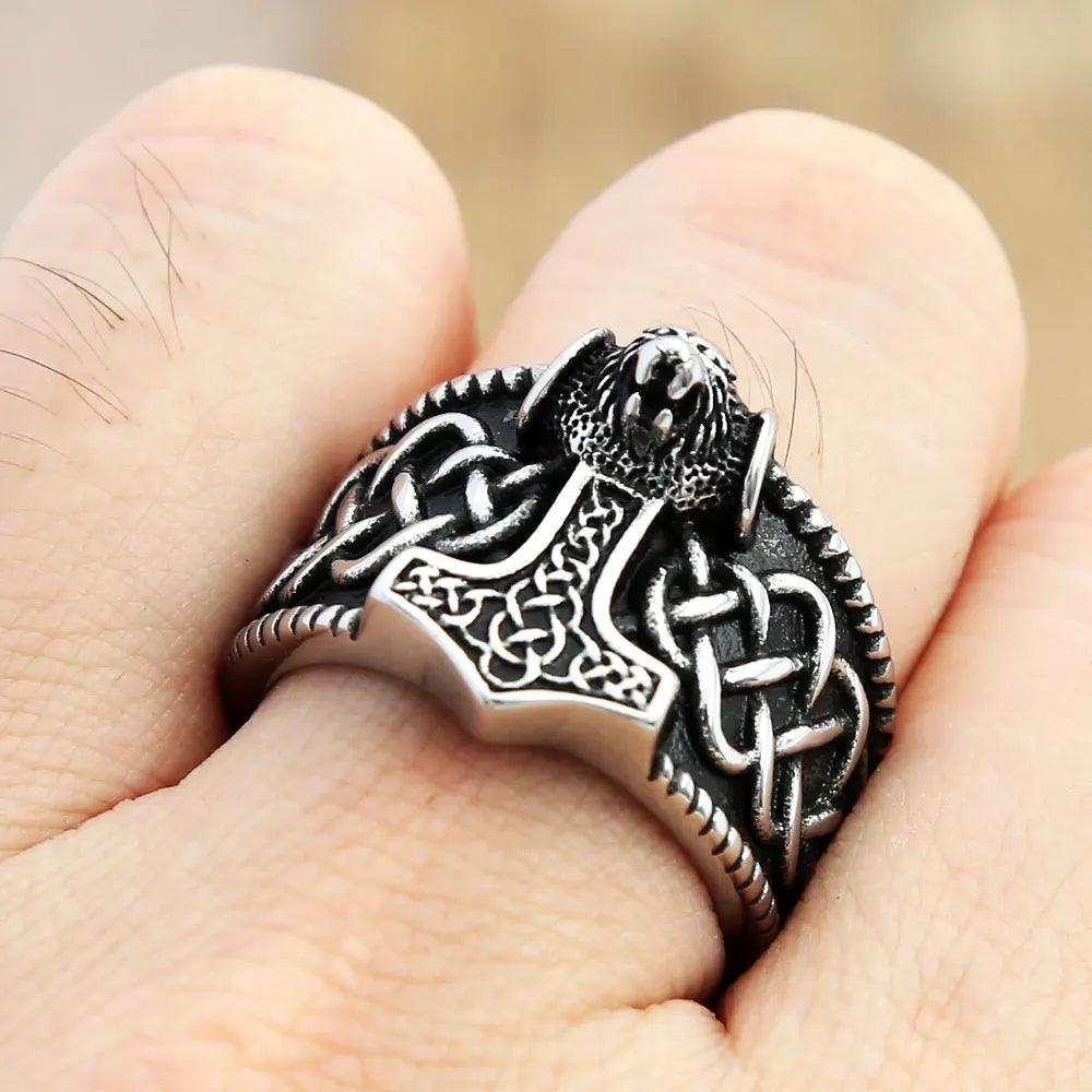 Vintage Gold/Silver Celtics Spiral Knot Ring Thor's Hammer - RUBASO