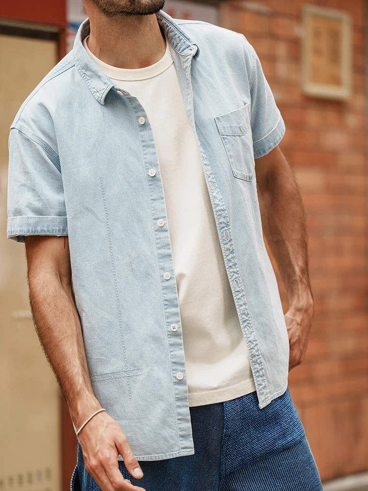 High Standard Series 2024 Summer New Oversize Short Sleeve Washed Denim Shirts for Men