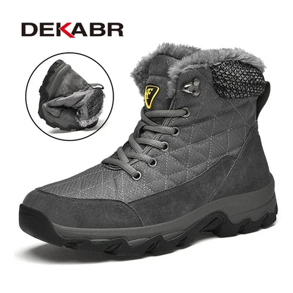 DEKABR Winter Snow Boots Men Thick Fur Super Warm With Lace Up Men's Soft Waterproof Ankle Boots Casual Wear-Resistant Men Boots