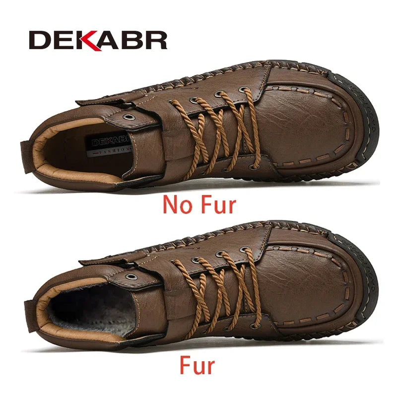 DEKABR Leather Men Ankle Boots Comfortable Platform Walking Boots New Design Soft Leather Office Business Boots Sneakers