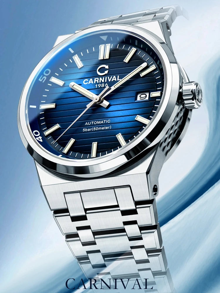 Carnival Celesta 8106 Luxury NH35A Movement Mechanical 50M Waterproof Sapphire Classic Blue