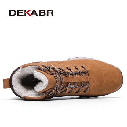 DEKABR Brand Genuine Leather Autumn Winter Warm Fur Classic Snow Boots Male Motorcycle Boots Men Warm Ankle High Top Men's Boots