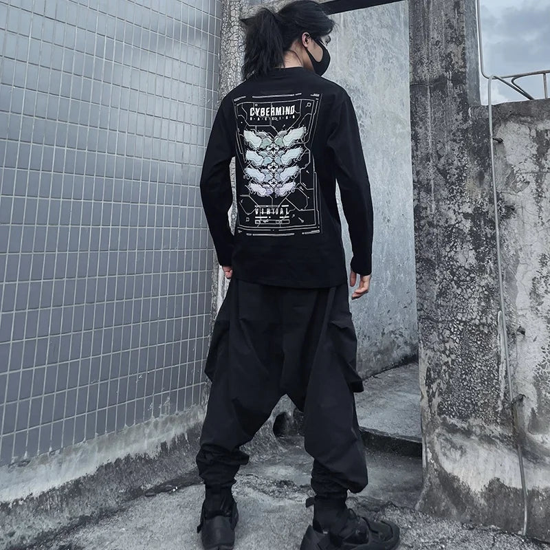 Punk Style Techwear – Technology Geometric Printed Long Sleeve