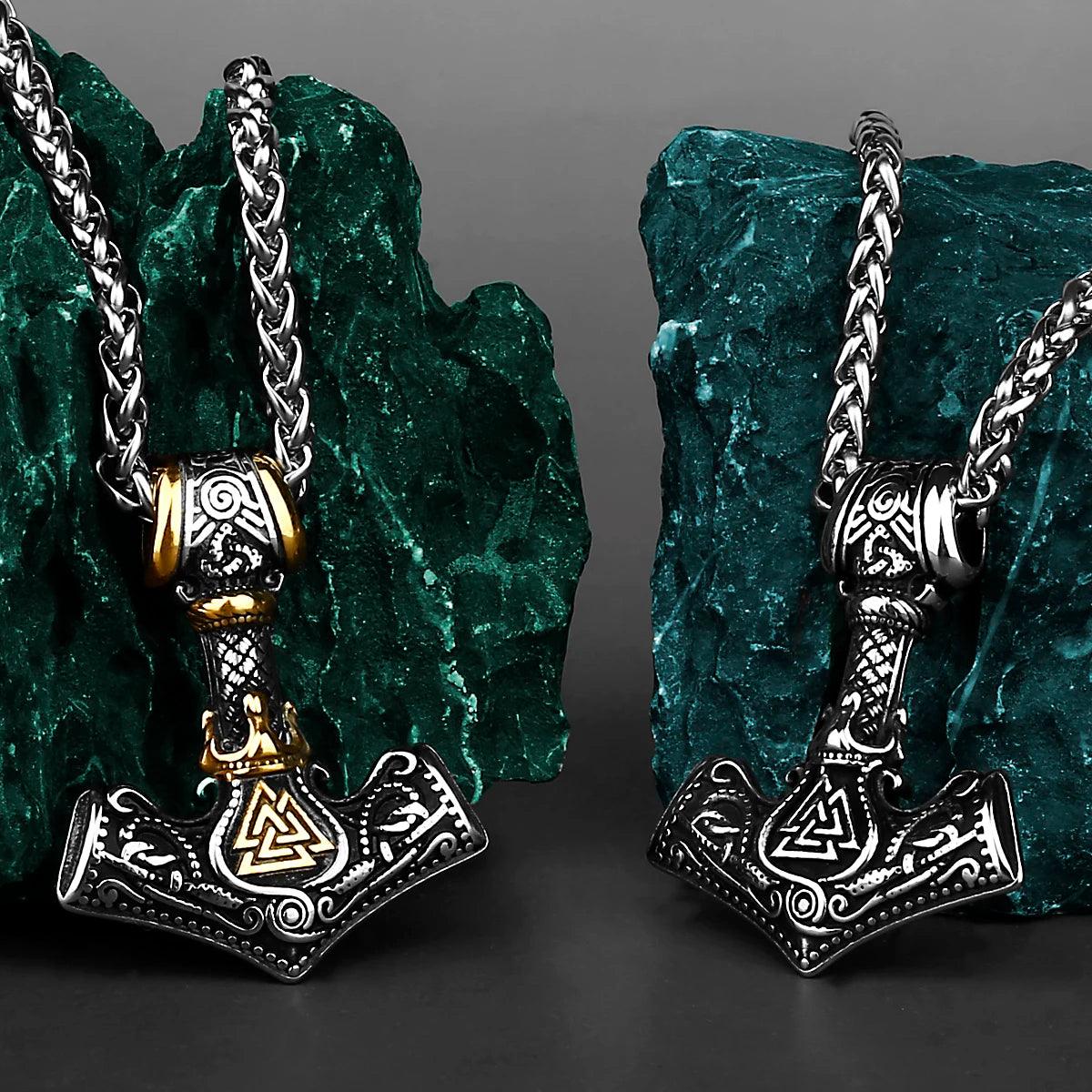 Nordic Mjolnir Valknut Rune Necklace Viking - RUBASO