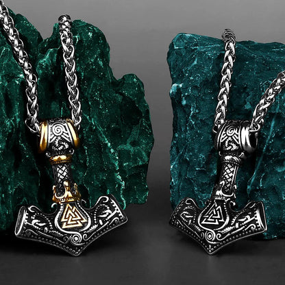 Nordic Mjolnir Valknut Rune Necklace Viking - RUBASO