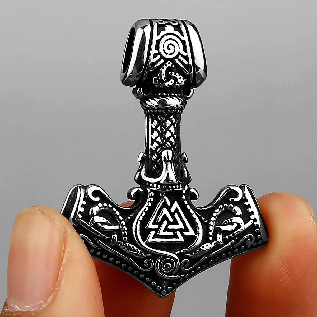 Nordic Mjolnir Valknut Rune Necklace Viking - RUBASO