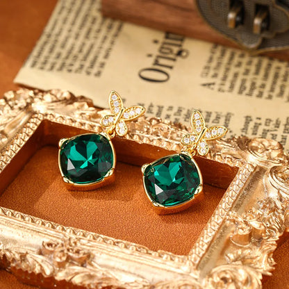 SUYU Retro Luxury Simple And Elegant Fashion Jewelry Jade Green Micro Set Zircon Butterfly Middle Ages Earrings