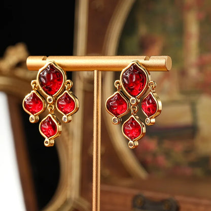 SUYU Jewelry Vintage Red Earrings Long Palace Style Fashion Micro Set Zircon Tassel Earrings Fashion Jewelry